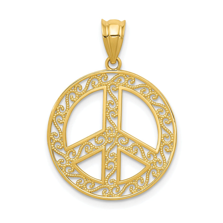 14k Yellow Gold Filigree Peace Sign Pendant