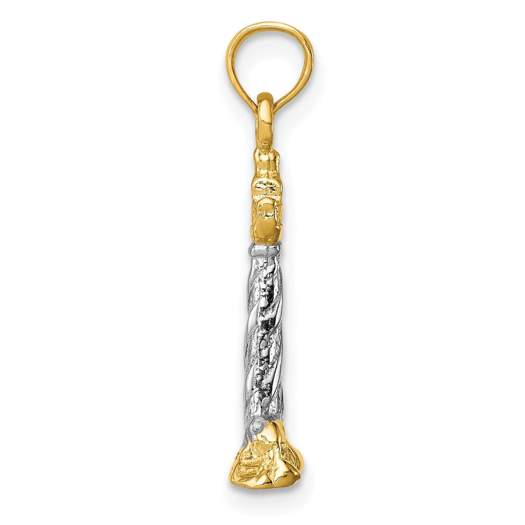 14K Yellow Gold, White Rhodium Solid Polished Textured Finish 3-Dimensional St. Augustine Lighthouse Charm Pendant