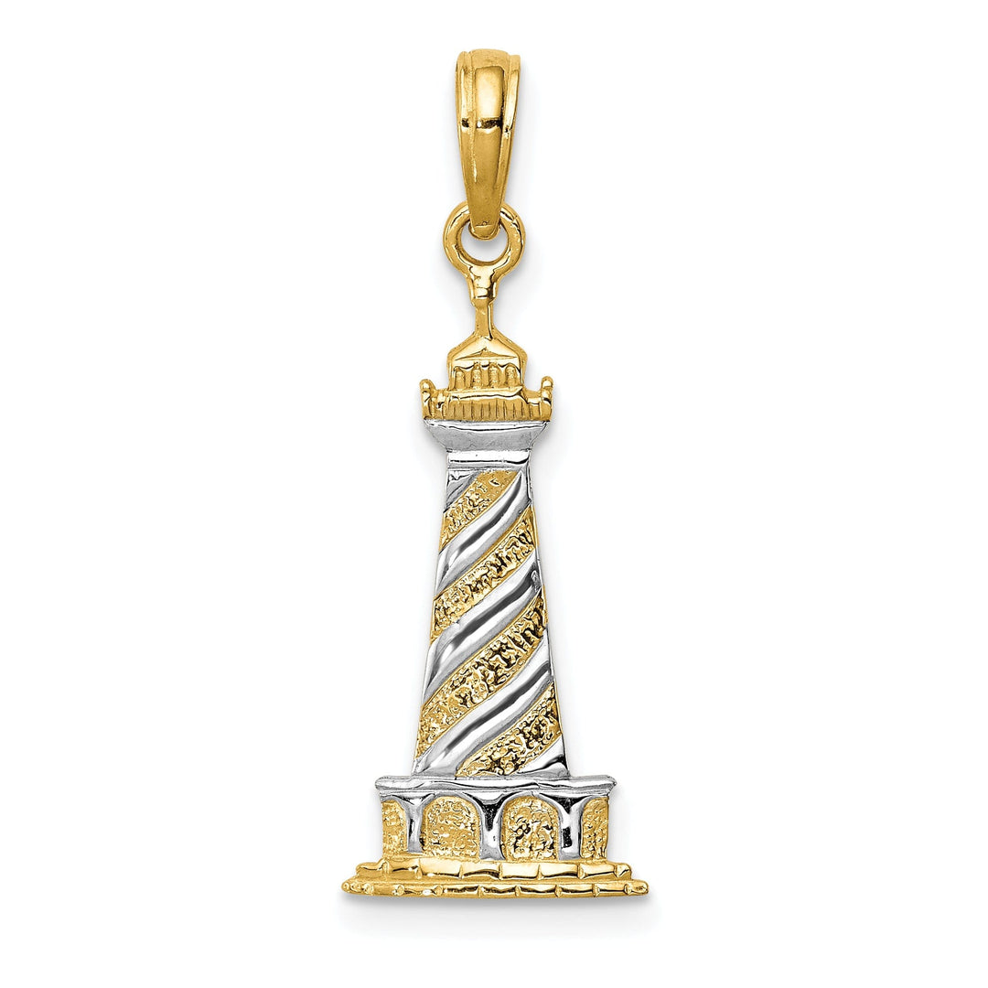 14k Two Tone Cape Hatters Lighthouse Pendant