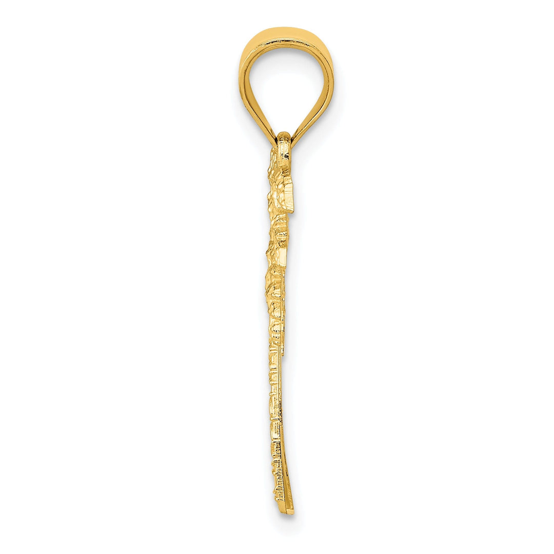 14k Yellow Gold Solid Texture Polished Palm Tree Charm Pendant