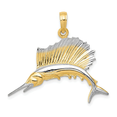 14k Yellow Gold White Rhodium Solid Polished Finish Sailfish Charm Pendant at $ 290.14 only from Jewelryshopping.com