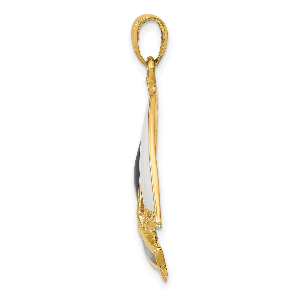 14k Yellow Gold 2-D Blue White Sailboat Pendant