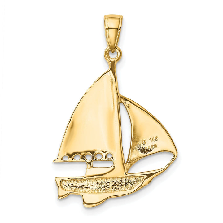 14k Yellow Gold 2-D Blue White Sailboat Pendant