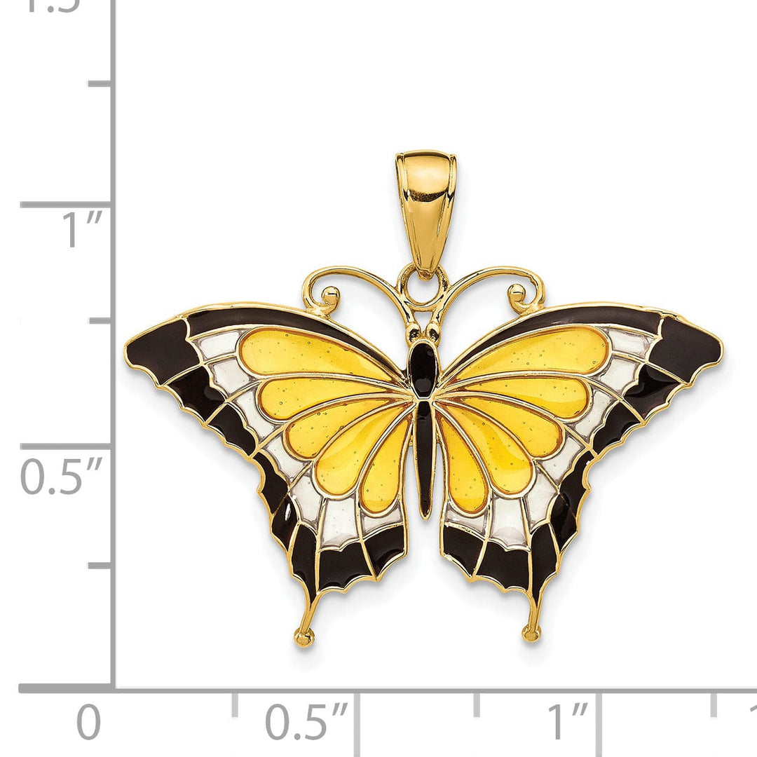 14K Yellow Gold Solid Casted Open Back Polished Finish Enameled Butterfly Charm Pendant