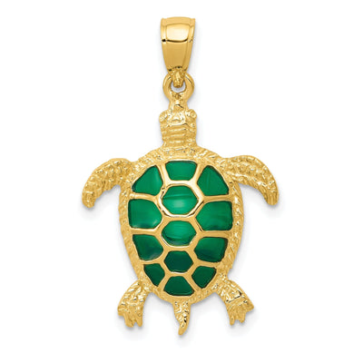 14K Yellow Gold Casted Solid Polished and Textured Finish Green Enameled Sea Turtle Charm Pendant at $ 177.11 only from Jewelryshopping.com