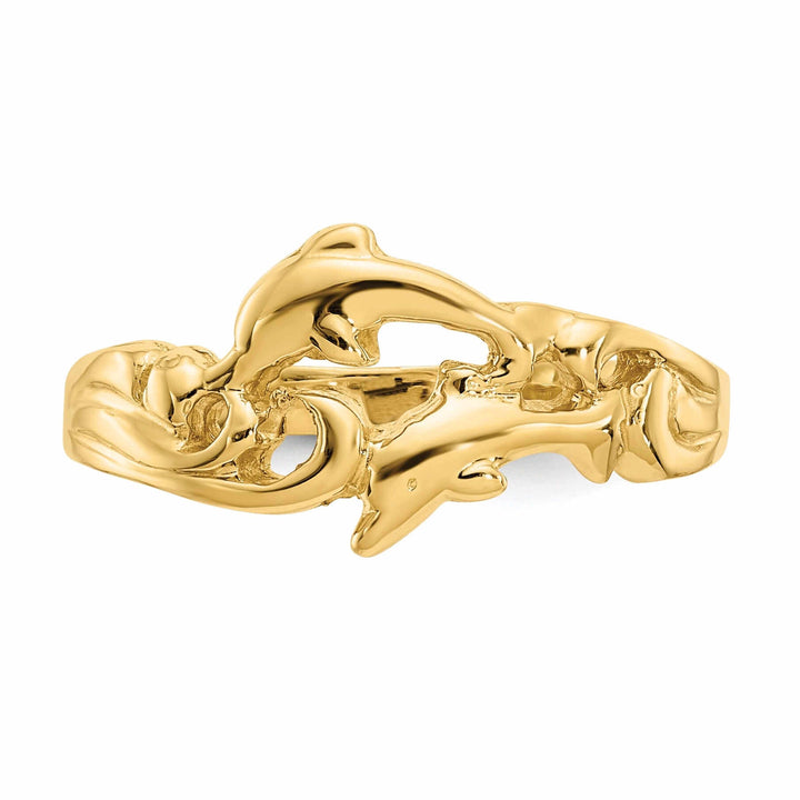 14k Gold Dolphins with Waves Ring