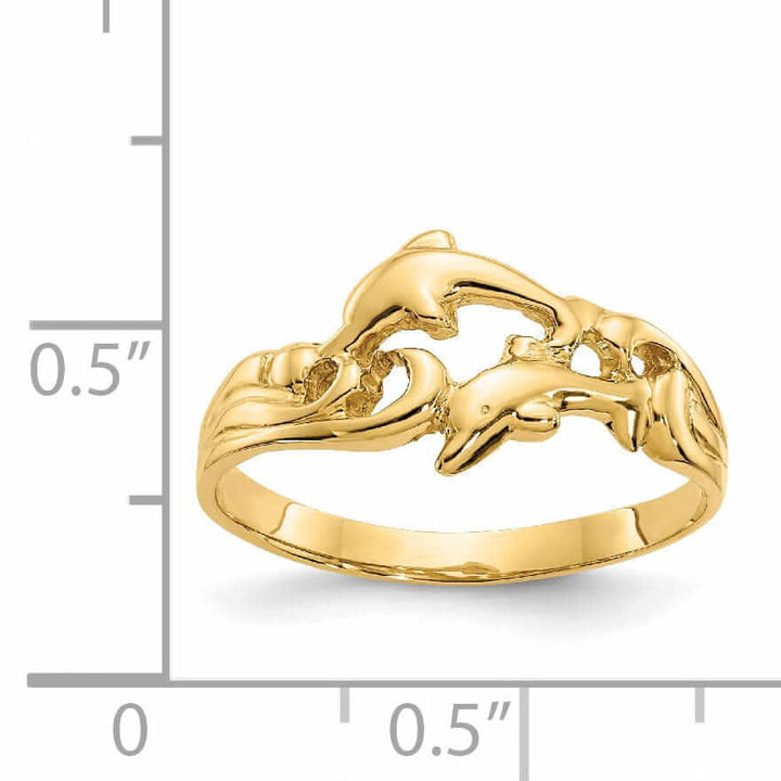 14k Gold Dolphins with Waves Ring