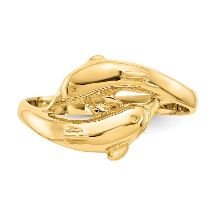 14k Yellow Gold Double Dolphin Ring