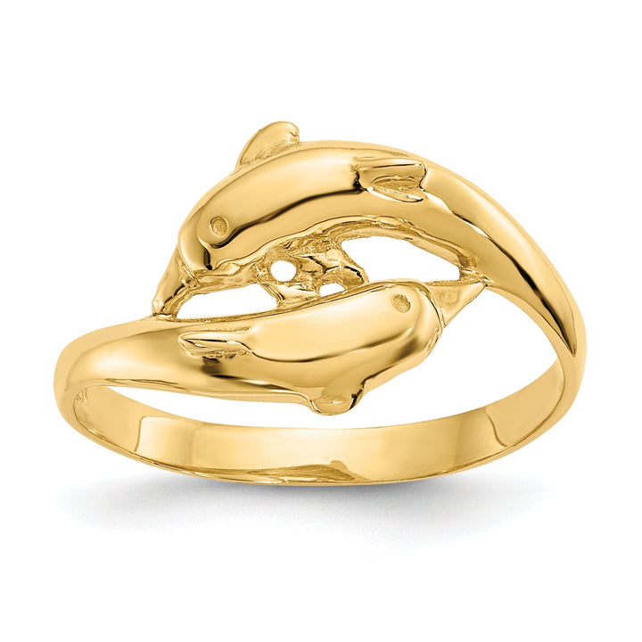 14k Yellow Gold Double Dolphin Ring