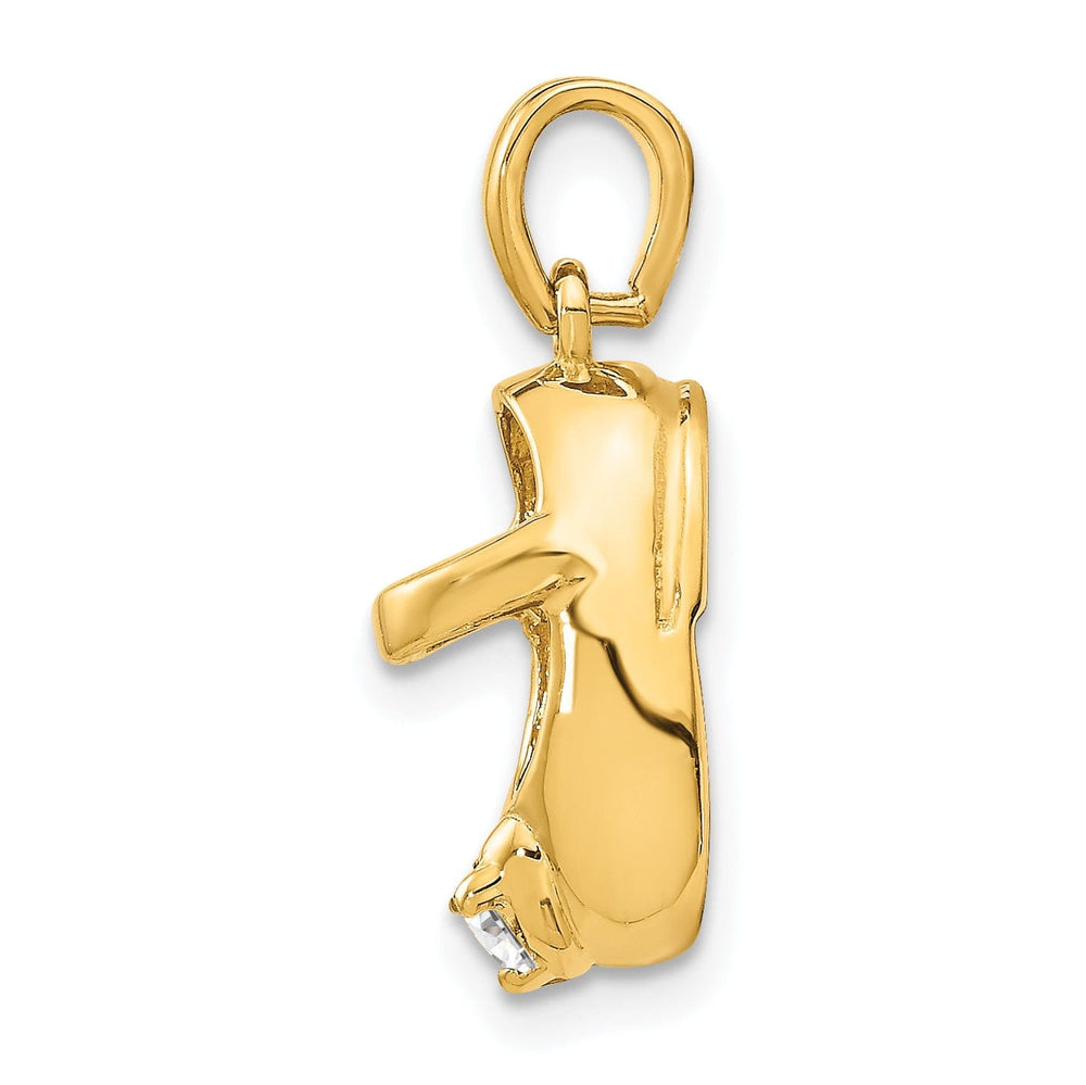 14k Yellow Gold C.Z Stone 3 D Baby Shoe Charm