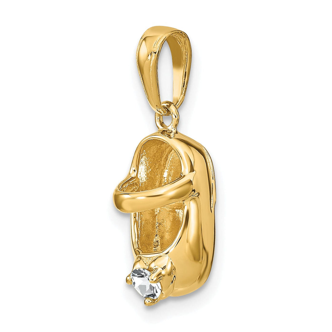 14k Yellow Gold C.Z Stone 3 D Baby Shoe Charm