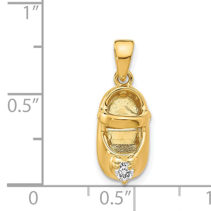 14k Yellow Gold C.Z Stone 3 D Baby Shoe Charm