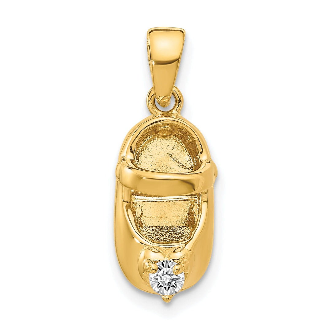 14k Yellow Gold C.Z Stone 3 D Baby Shoe Charm