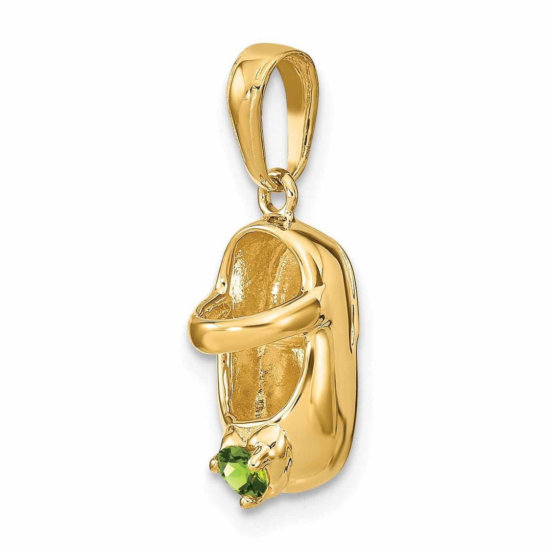 14 Yellow Gold Peridot Stone 3D Baby Shoe Charm