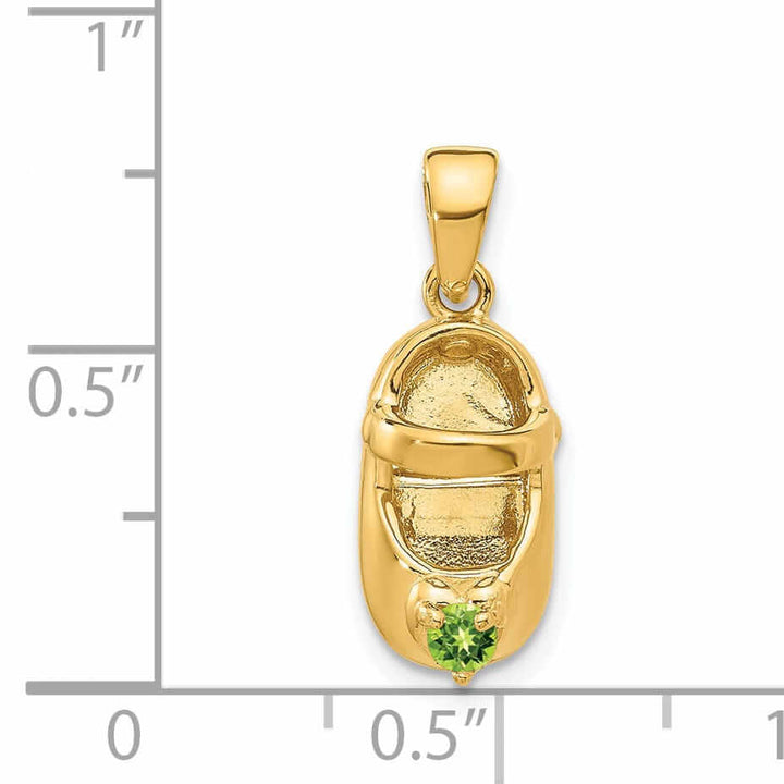 14 Yellow Gold Peridot Stone 3D Baby Shoe Charm