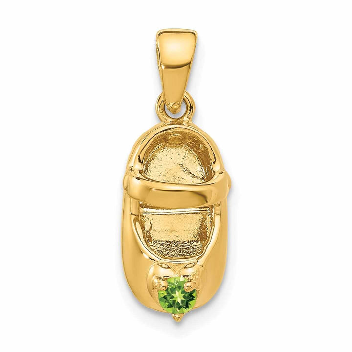 14 Yellow Gold Peridot Stone 3D Baby Shoe Charm