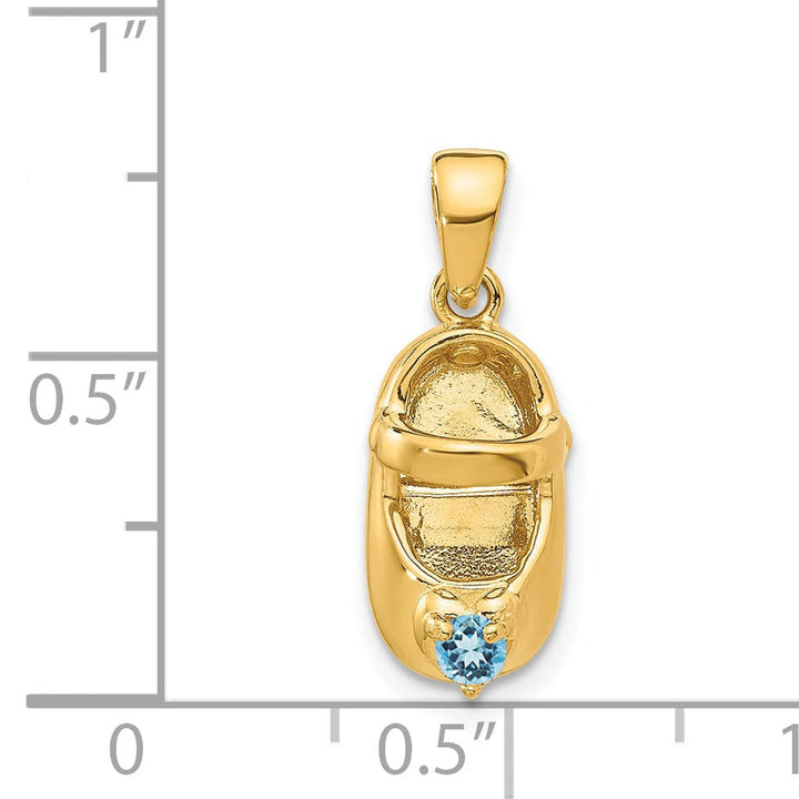 14k Yellow Gold Blue Topaz 3D Baby Shoe Charm