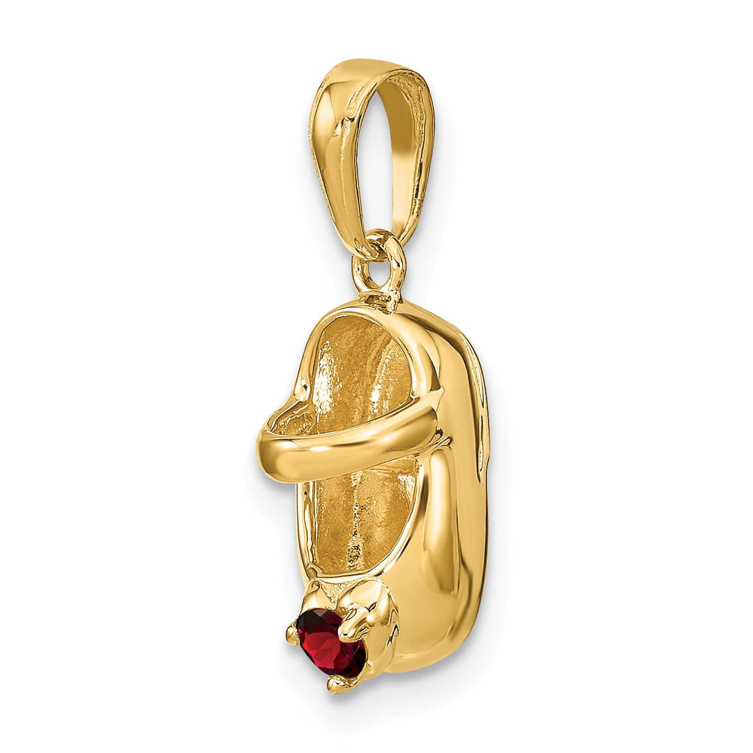 14k Yellow Gold Garnet Red 3D Baby Shoe Charm