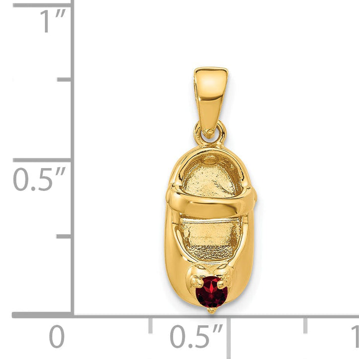 14k Yellow Gold Garnet Red 3D Baby Shoe Charm