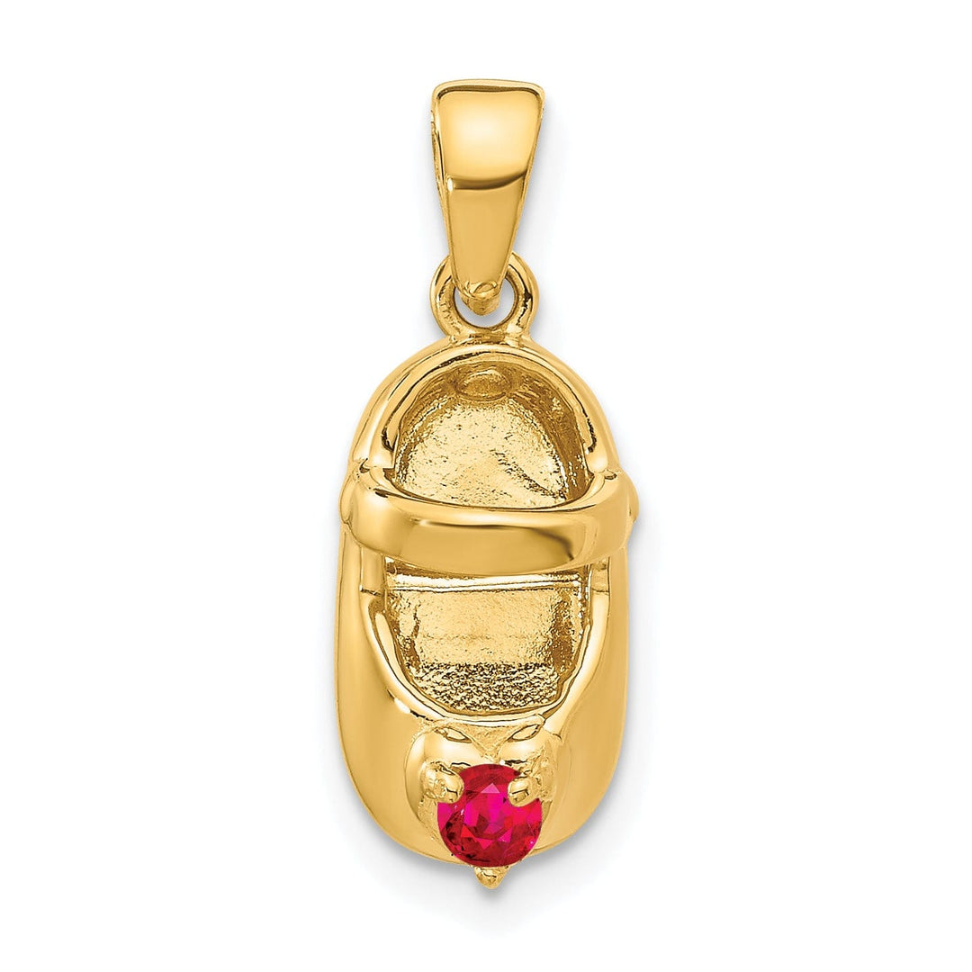 14k Yellow Gold Ruby Stone 3D Baby Shoe Charm