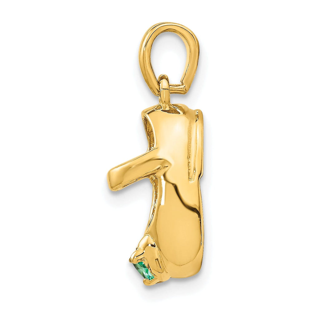 14k Yellow Gold Emerald Stone Baby Shoe Charm