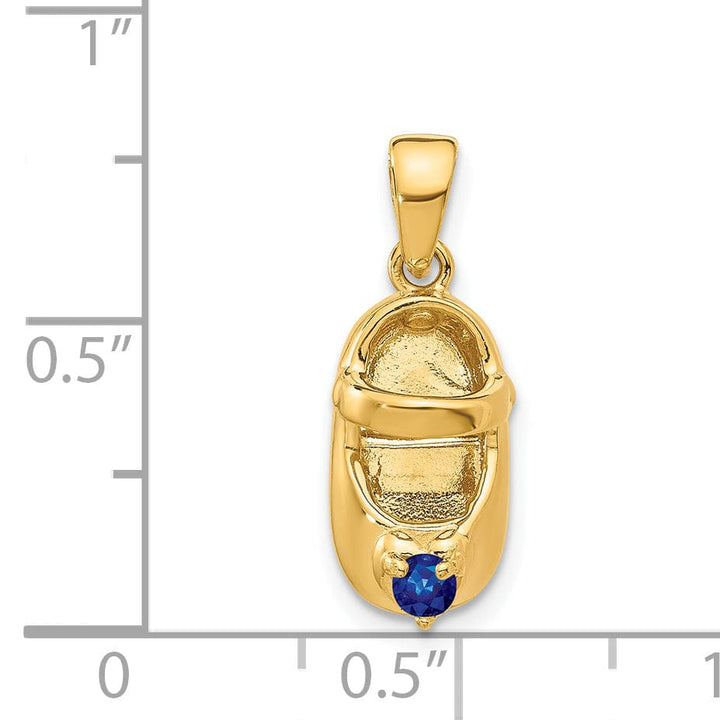 14k Yellow Gold Sapphire Stone Baby Shoe Charm