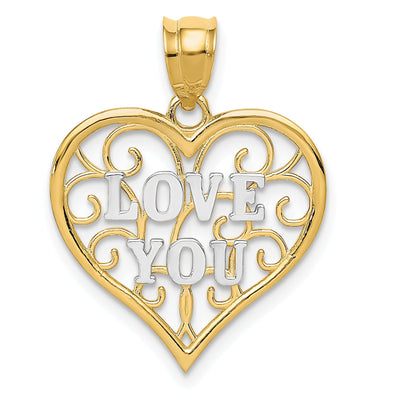 14k Two Tone Gold Love You Pendant