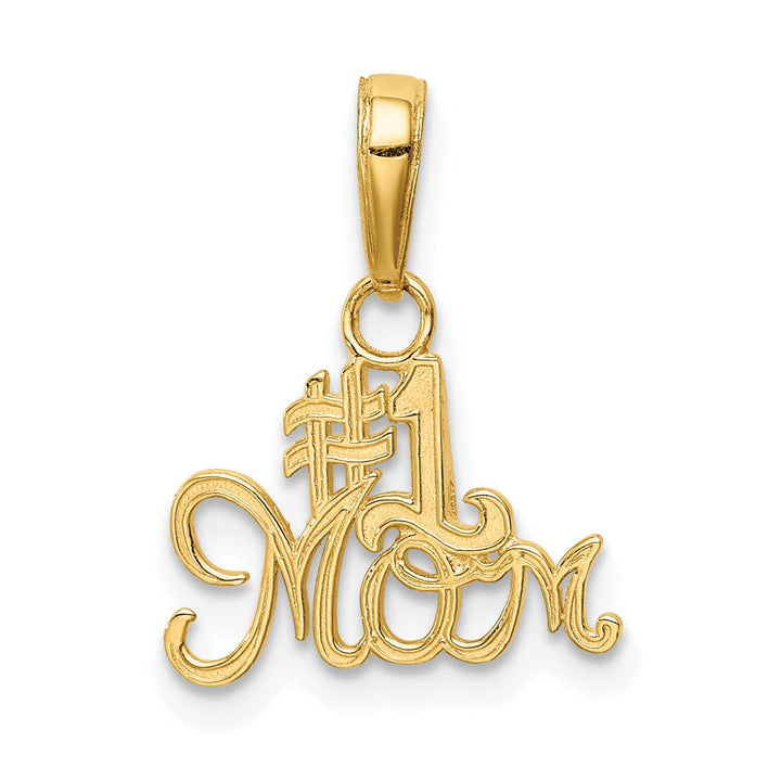 14k Yellow Gold Polished Finish Solid Script #1 MOM Design Pendant