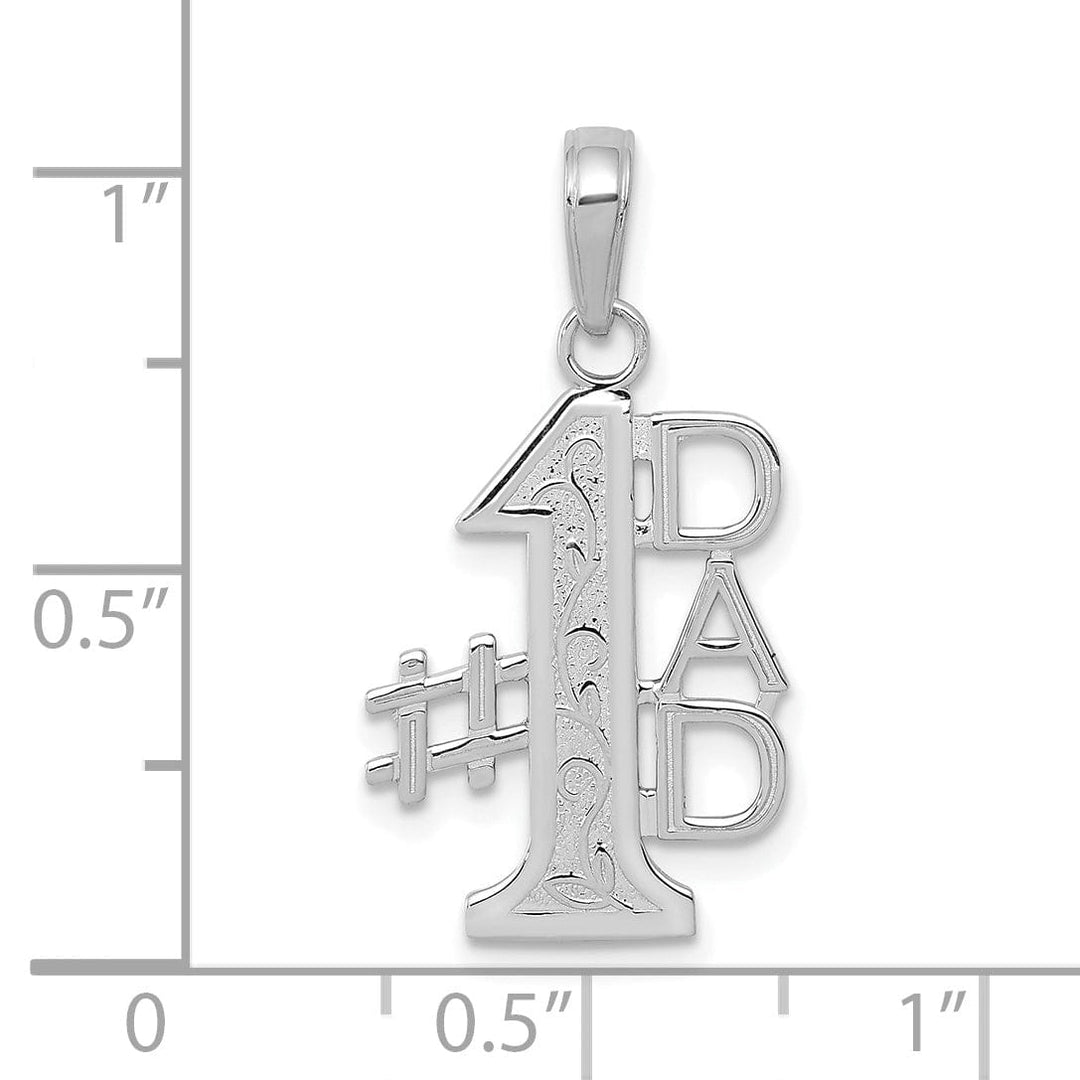 14K White Gold Polished Finish Script #1 DAD Vertical Shape Fancy Design Charm Pendant