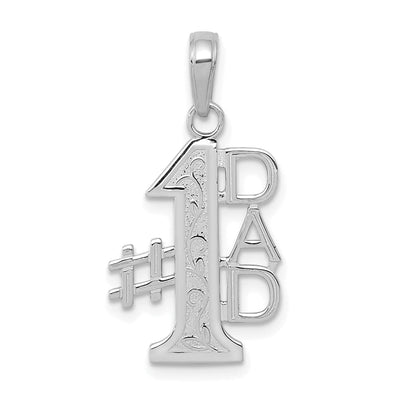 14K White Gold Polished Finish Script #1 DAD Vertical Shape Fancy Design Charm Pendant at $ 96.08 only from Jewelryshopping.com