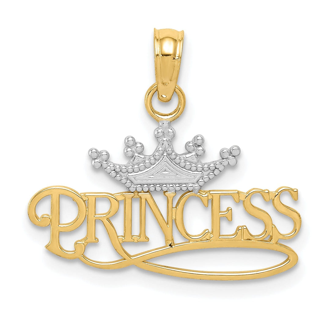 14k Two Tone Gold Princess with Crown Pendant