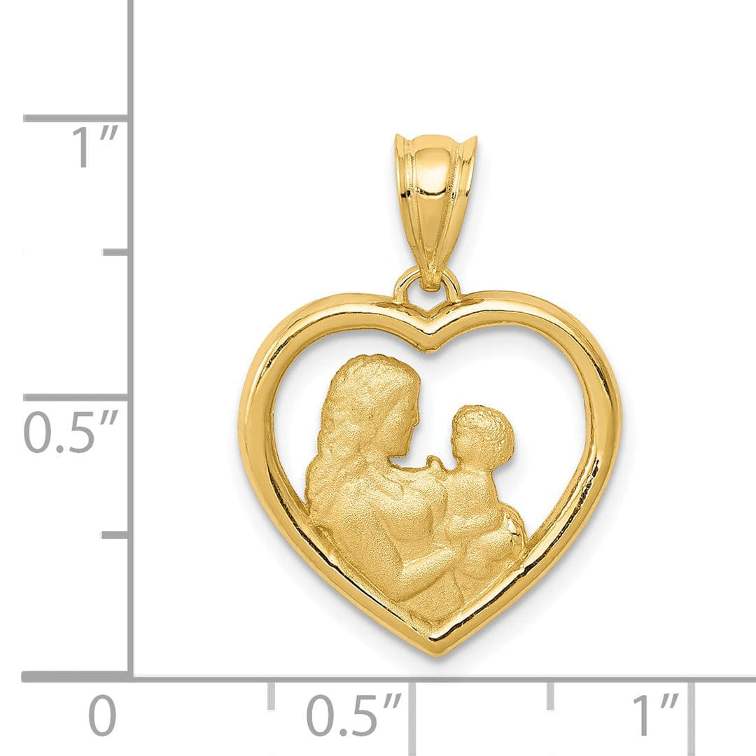 14k Yellow Gold Mom Baby Heart Charm Pendant