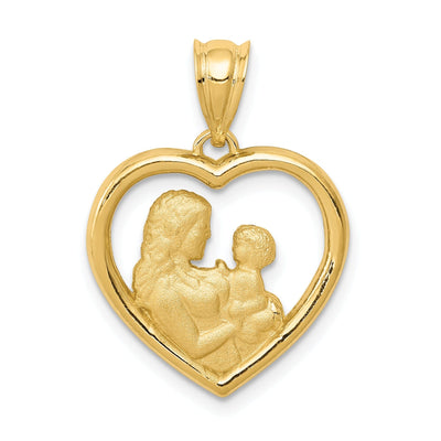 14k Yellow Gold Mom Baby Heart Charm Pendant