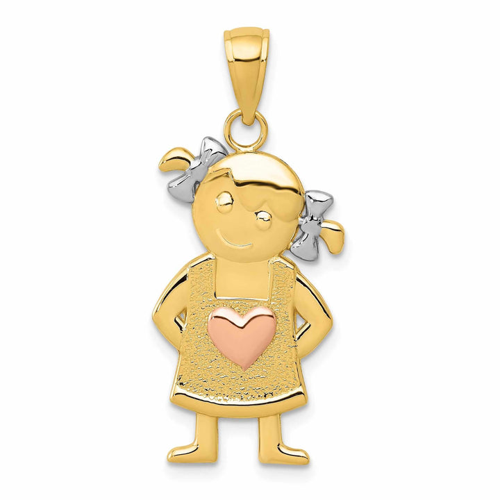 14 Two Tone Gold Heart Shirt Girl Charm Pendant