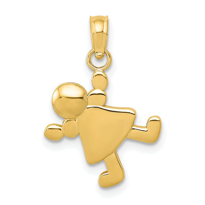 Solid 14 Yellow Gold Little Girl Charm Pendant
