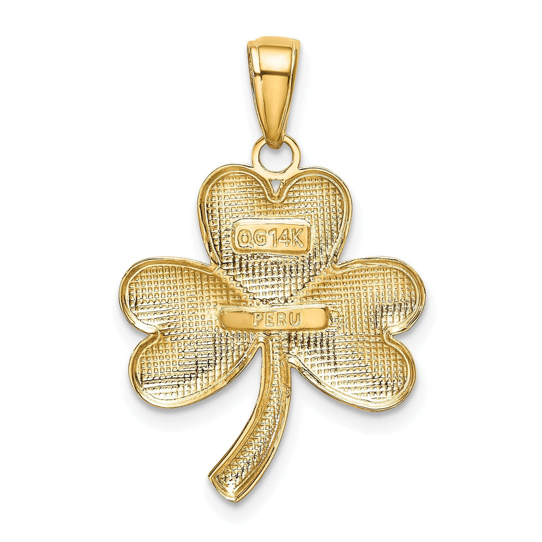 14k Yellow Gold Solid Textured Polished Finish Shamrock Charm Pendant