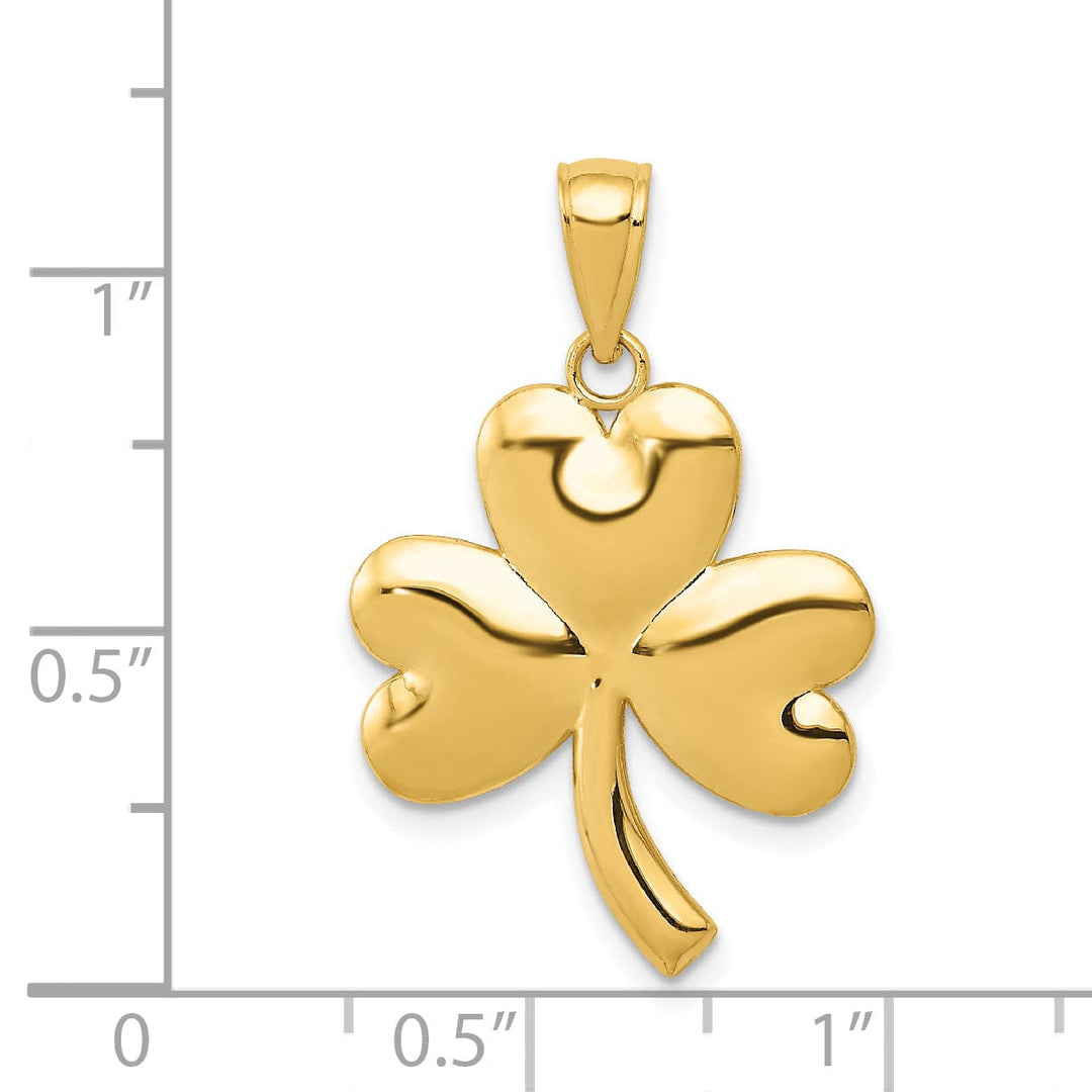 14k Yellow Gold Solid Textured Polished Finish Shamrock Charm Pendant