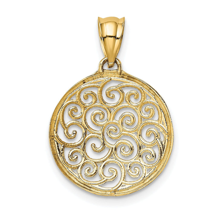 14k Yellow Gold Polished Finish Beaded Design Filigree Round Circle Pendant