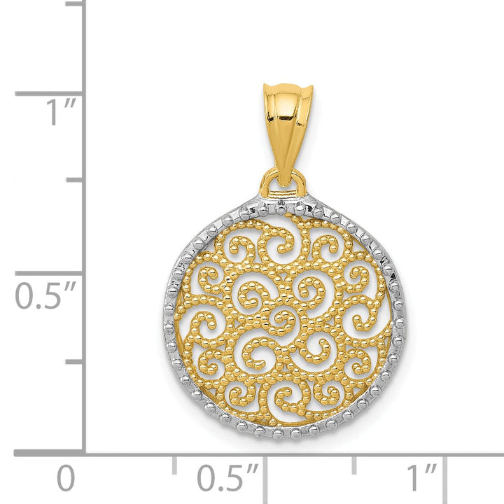 14k Yellow Gold Polished Finish Beaded Design Filigree Round Circle Pendant