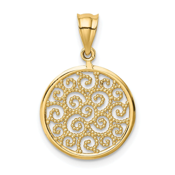 14k Yellow Gold Filigree Round Shape Pendant