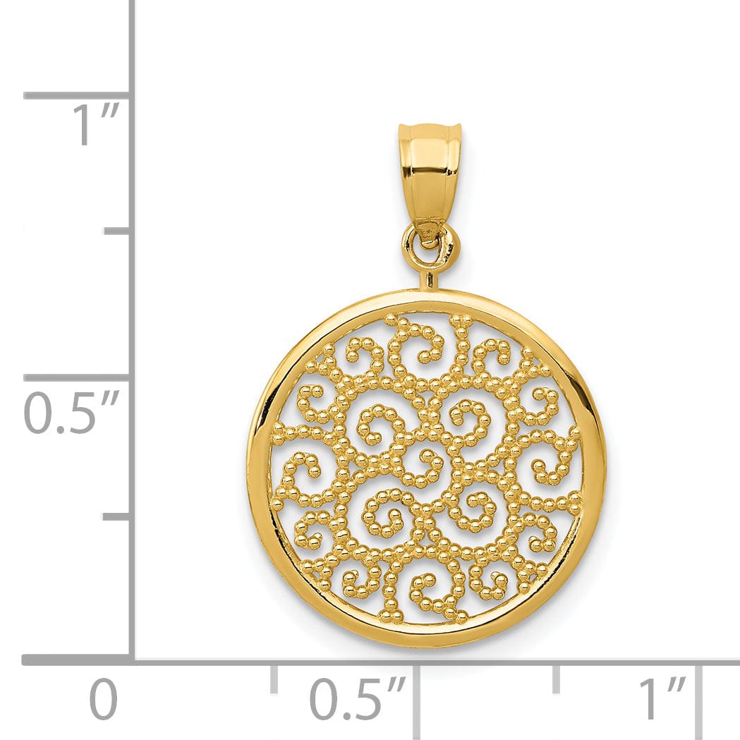 14k Yellow Gold Filigree Round Shape Pendant