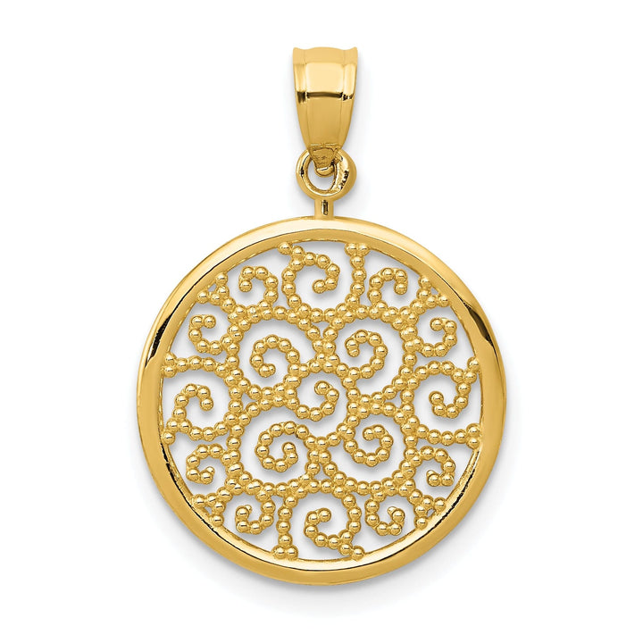 14k Yellow Gold Filigree Round Shape Pendant