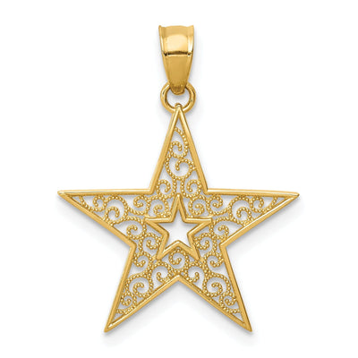14k Yellow Gold Open Back Solid Beaded Polished Finish Filigree Star Design Charm Pendant at $ 74.51 only from Jewelryshopping.com