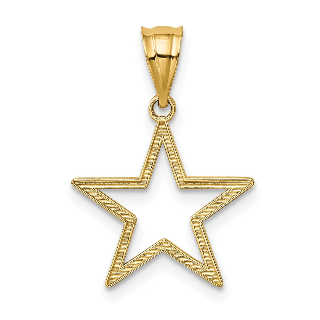 14k Yellow Gold Solid Textured Polished Finish Star Design Charm Pendant