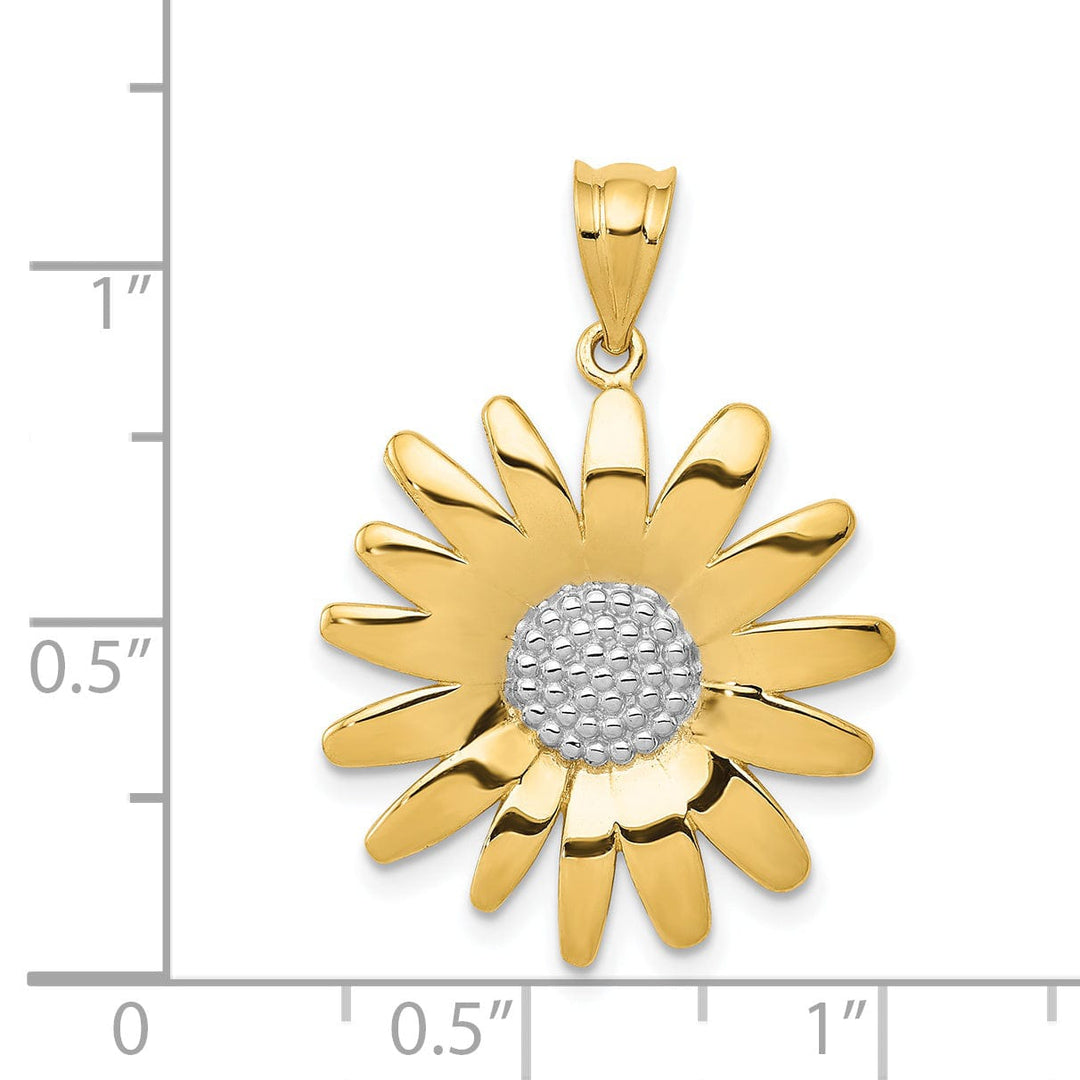 14k Two-tone Gold Solid Textured Back Casted Polished Finish Sunflower Charm Pendant