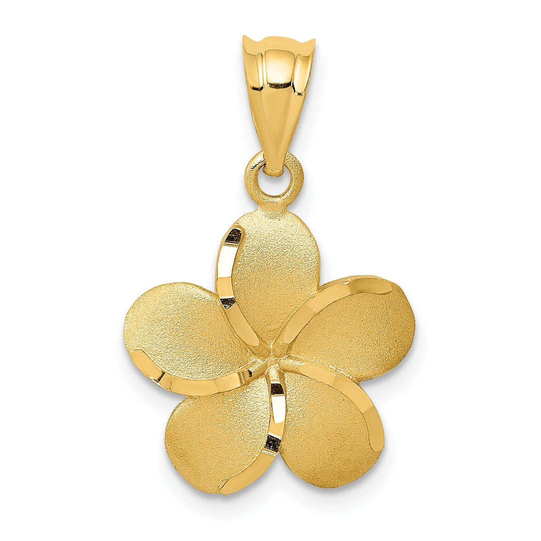 14k Yellow Gold Diamond-cut Solid Casted Textured Back Polished Finish Plumeria Charm Pendant