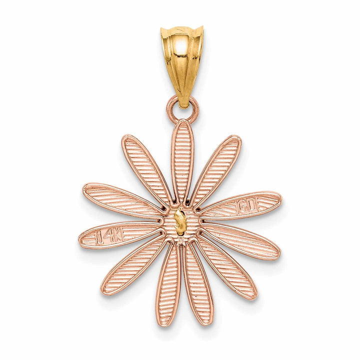 14k Rose and Yellow Gold Casted Textured Back Solid Polished Finish Daisy Charm Pendant