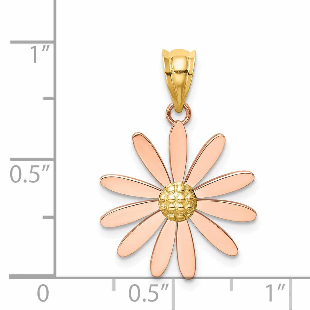 14k Rose and Yellow Gold Casted Textured Back Solid Polished Finish Daisy Charm Pendant