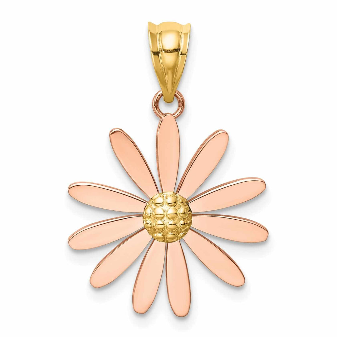 14k Rose and Yellow Gold Casted Textured Back Solid Polished Finish Daisy Charm Pendant