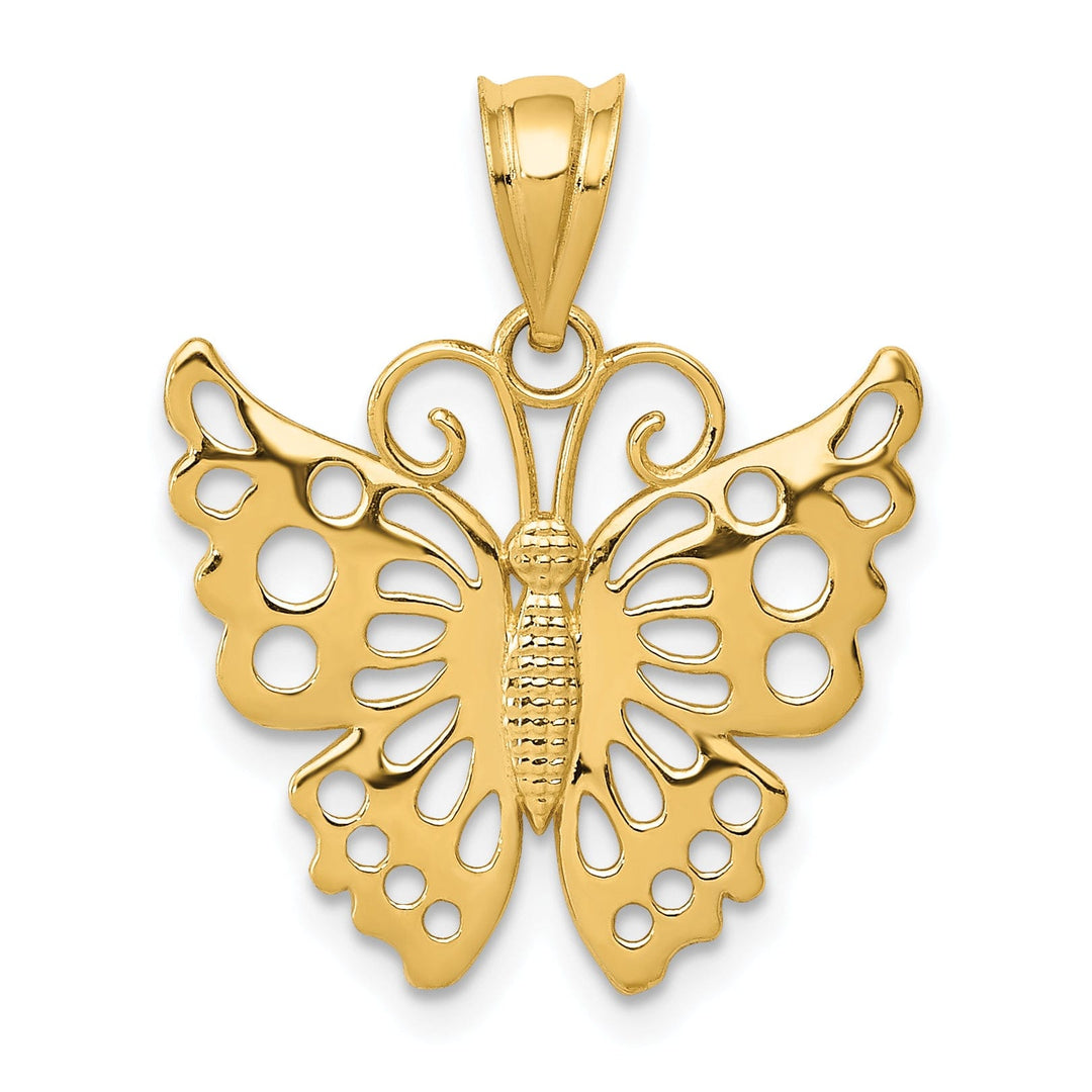 14k Yellow Gold Open Back Casted Solid Polished Finish Butterfly Charm Pendant